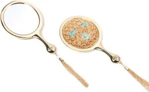 DIPSTICK Vanity Mirror Portable Handheld Makeup Mirror Dressing Table Makeup Mirror HD Mirror Nordic Retro Handle Makeup Mirror (Golden) Mirror Makeup