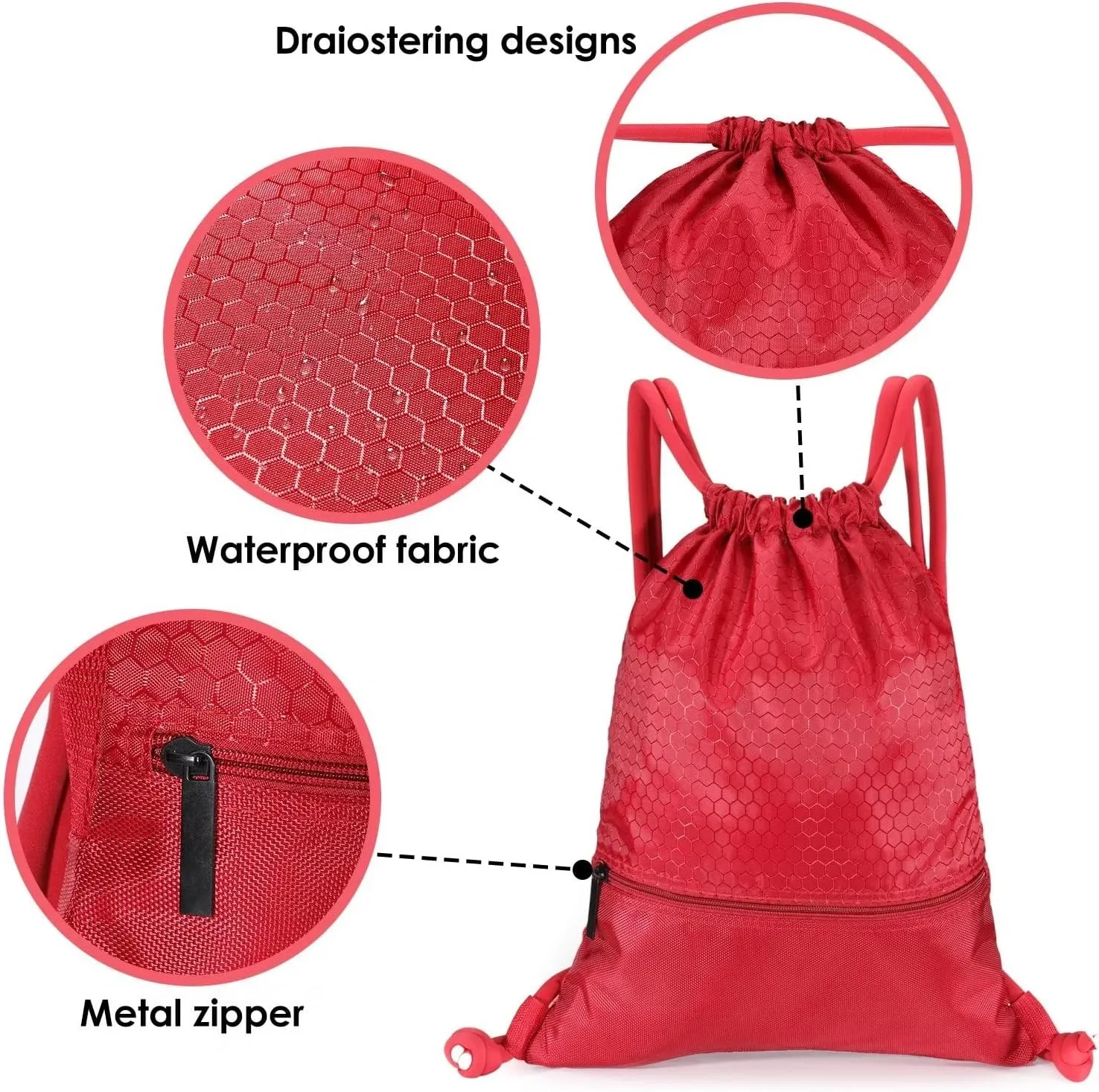 Drawstring Backpack Sport Gym Sackpack Bag Basketball Bag Leisure Hiking Yoga Dance Travel Camping Team Work Bag Red Medium