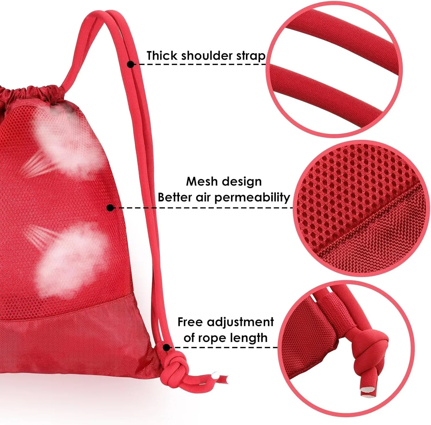 Drawstring Backpack Sport Gym Sackpack Bag Basketball Bag Leisure Hiking Yoga Dance Travel Camping Team Work Bag Red Medium