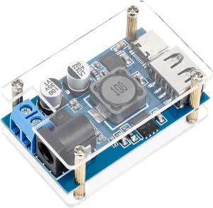 DROK 24V to 12V Step Down Converter with USB Type C, DC Voltage Regulator Buck Converter Adjustable 8.2-32V to DC 3V-20V 4.8A Power Supply with Protective Case for Type C Charger Fast Charging