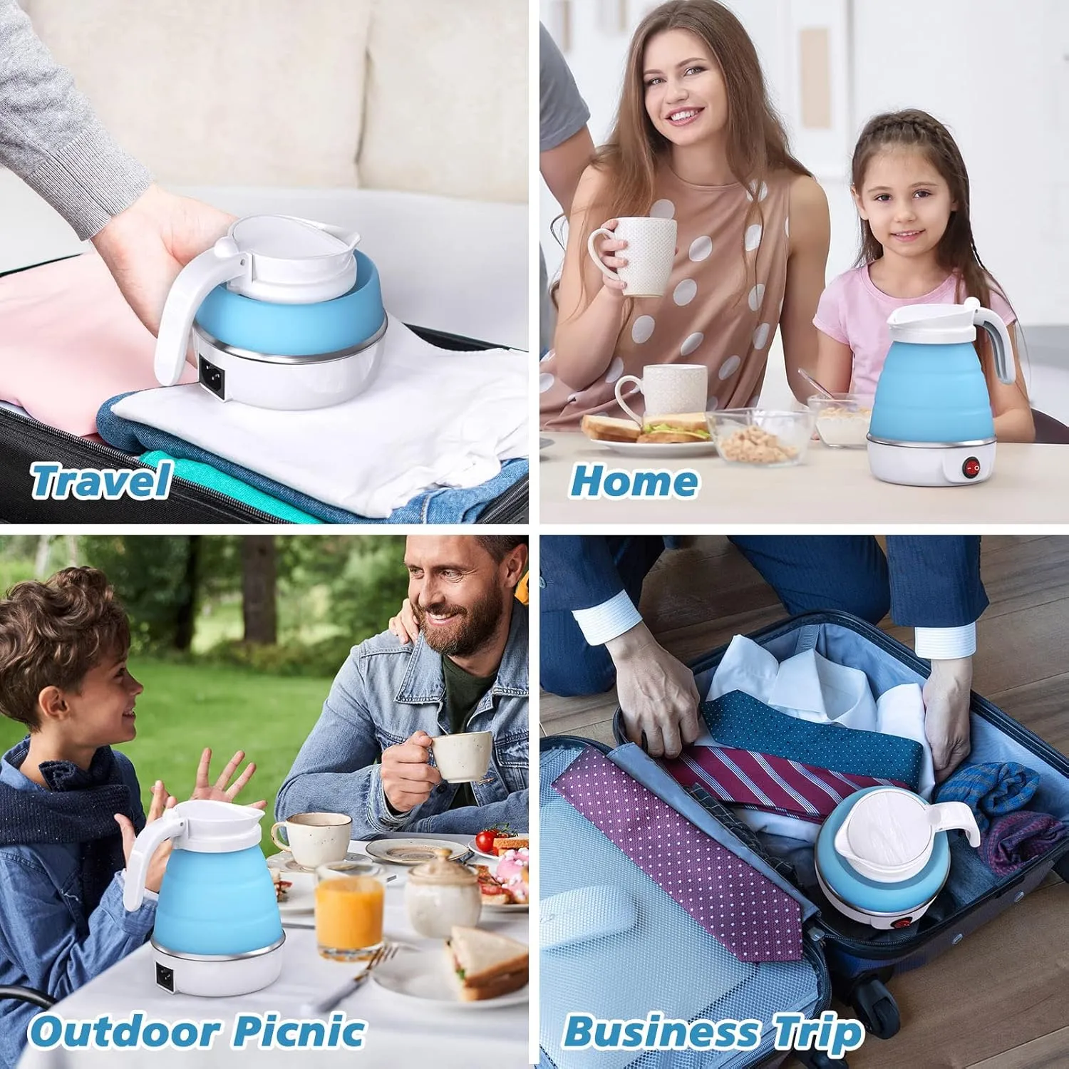 DUCHIFAD Travel Kettle, Foldable Mini Kettle for Travel, Camping Kettle Silicone Electric Water Boiler, Collapsible Kettle with Separable Power Cord Ideal for Hiking Camping and indoor