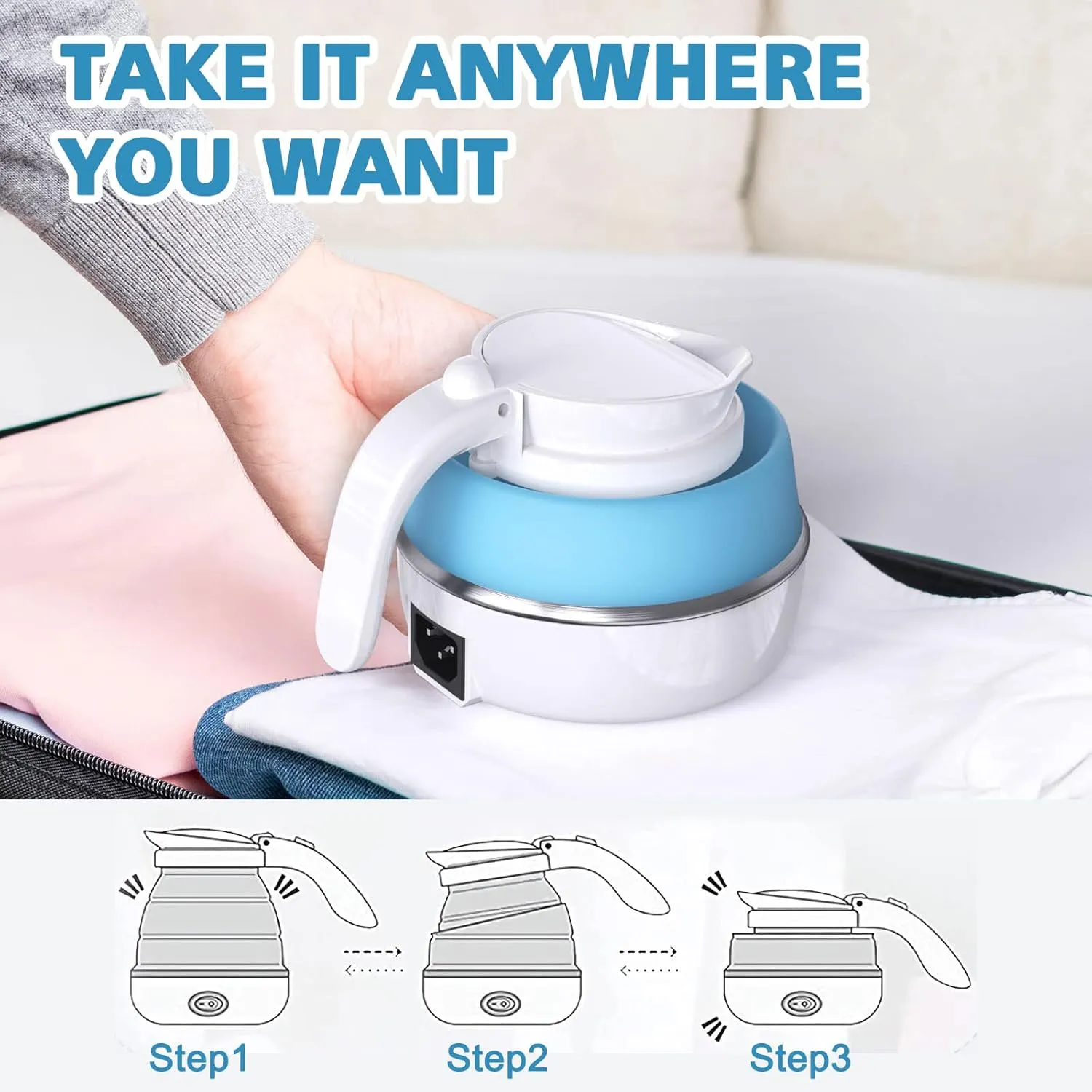 DUCHIFAD Travel Kettle, Foldable Mini Kettle for Travel, Camping Kettle Silicone Electric Water Boiler, Collapsible Kettle with Separable Power Cord Ideal for Hiking Camping and indoor