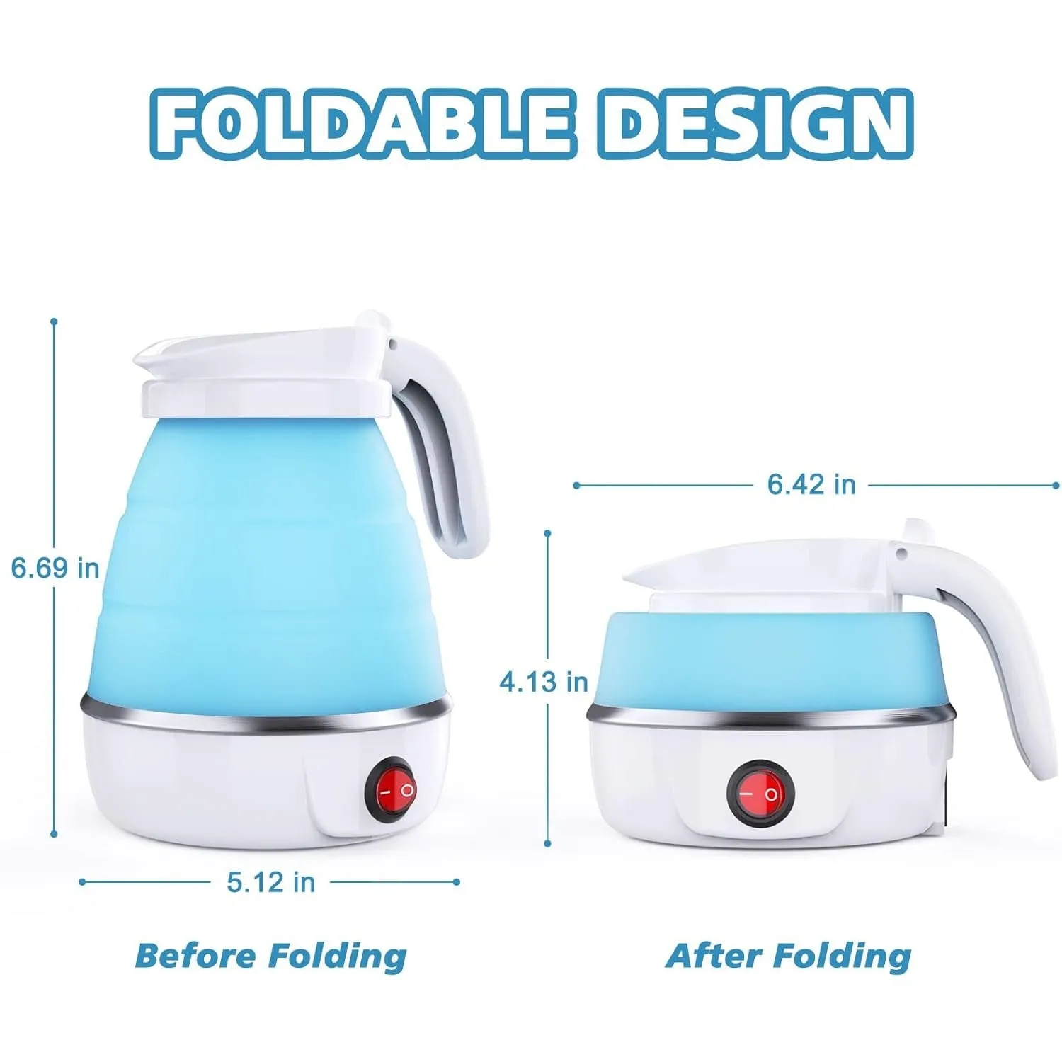 DUCHIFAD Travel Kettle, Foldable Mini Kettle for Travel, Camping Kettle Silicone Electric Water Boiler, Collapsible Kettle with Separable Power Cord Ideal for Hiking Camping and indoor