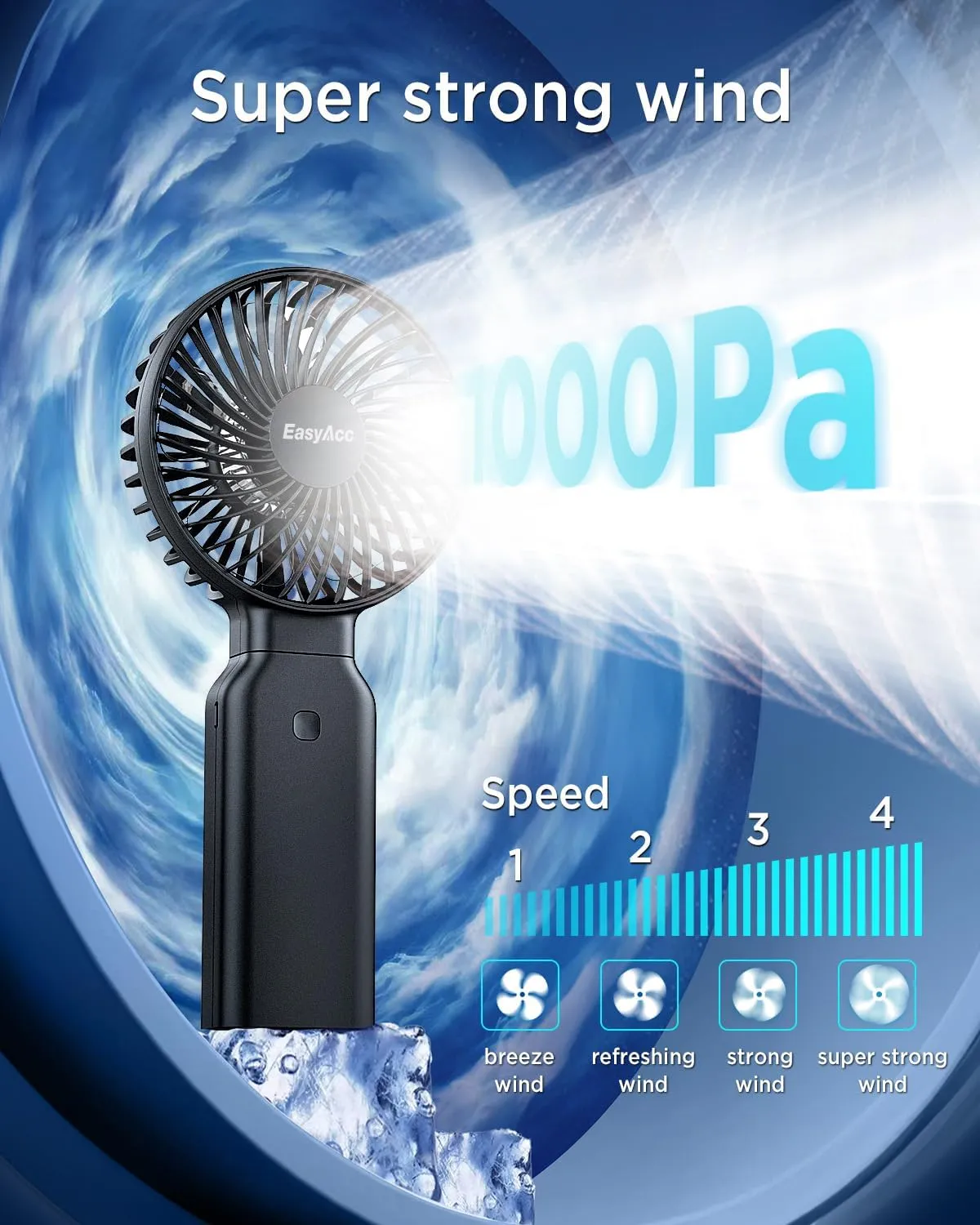 EasyAcc Portable Handheld Fan, Hands-Free Neck Fan 90000mAh Rechargeable [53H Cooling Time  Camera Strap] -Backup Power/4 Speeds - Neck Fan Small Desk Fan Electric Fan for Travel Outdoor Home Black