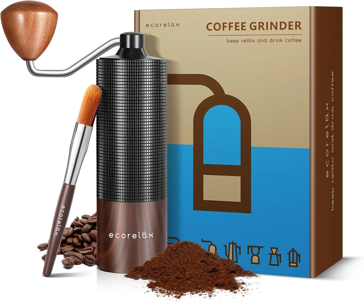 ECORELAX Manual Coffee Grinder - Precision Grinding, Portable, Durable Design for Coffee Aficionados - Enhance Your Brewing Experience