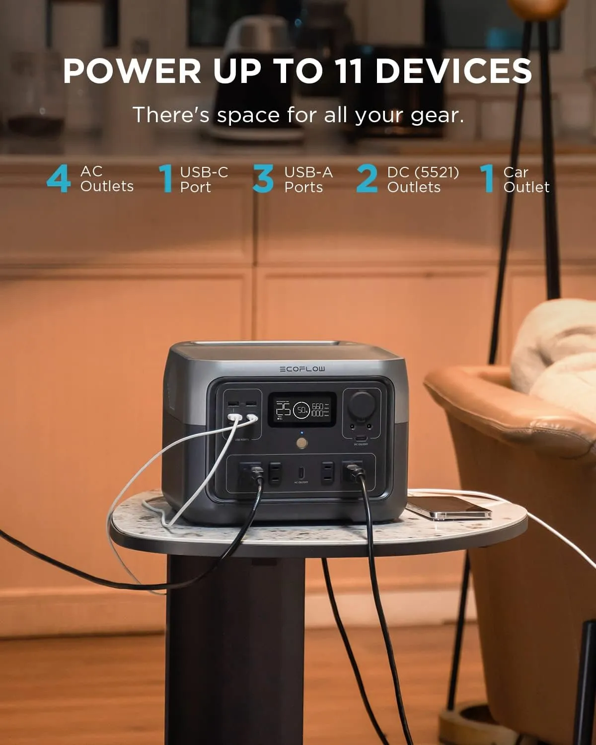 EF ECOFLOW Portable Power Station RIVER 2 Max, 512Wh LiFePO4 Battery/ 1 Hour Fast Charging, Up To 1000W Output Solar Generator (Solar Panel Optional) for Outdoor Camping/RVs/Home Use Black