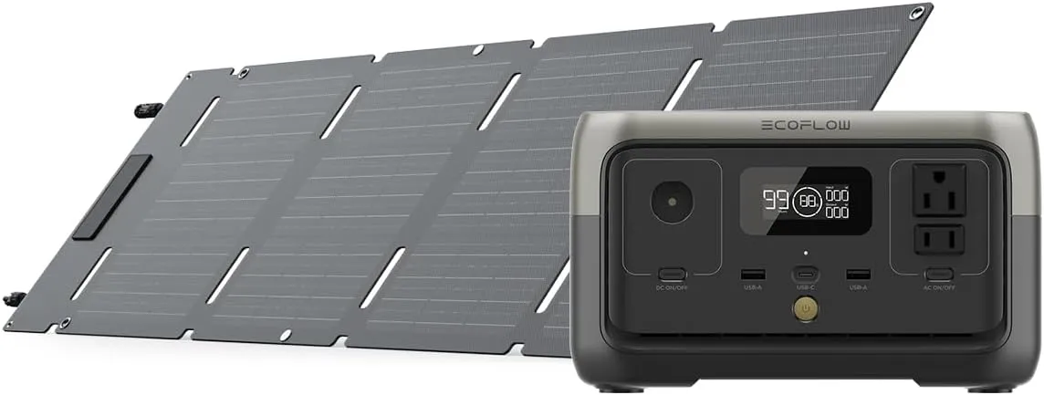 EF ECOFLOW Portable Power Station RIVER 2 with 45W Solar Panel, 256Wh LiFePO4 Battery/ 1 Hour Fast Charging, Up to 600W Output, Solar Generator for Outdoor Camping/RVs/Home Use