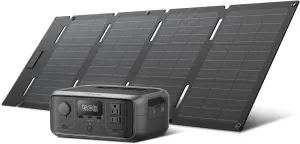 EF ECOFLOW Solar Generator RIVER 3 with 45W Solar Panel, 245Wh Portable Power Station LiFePO4 Battery, 300W Up to 600W AC Output, <20 MS UPS, 1Hr Fast Charging Power Station for Outdoor/Camping/RVs