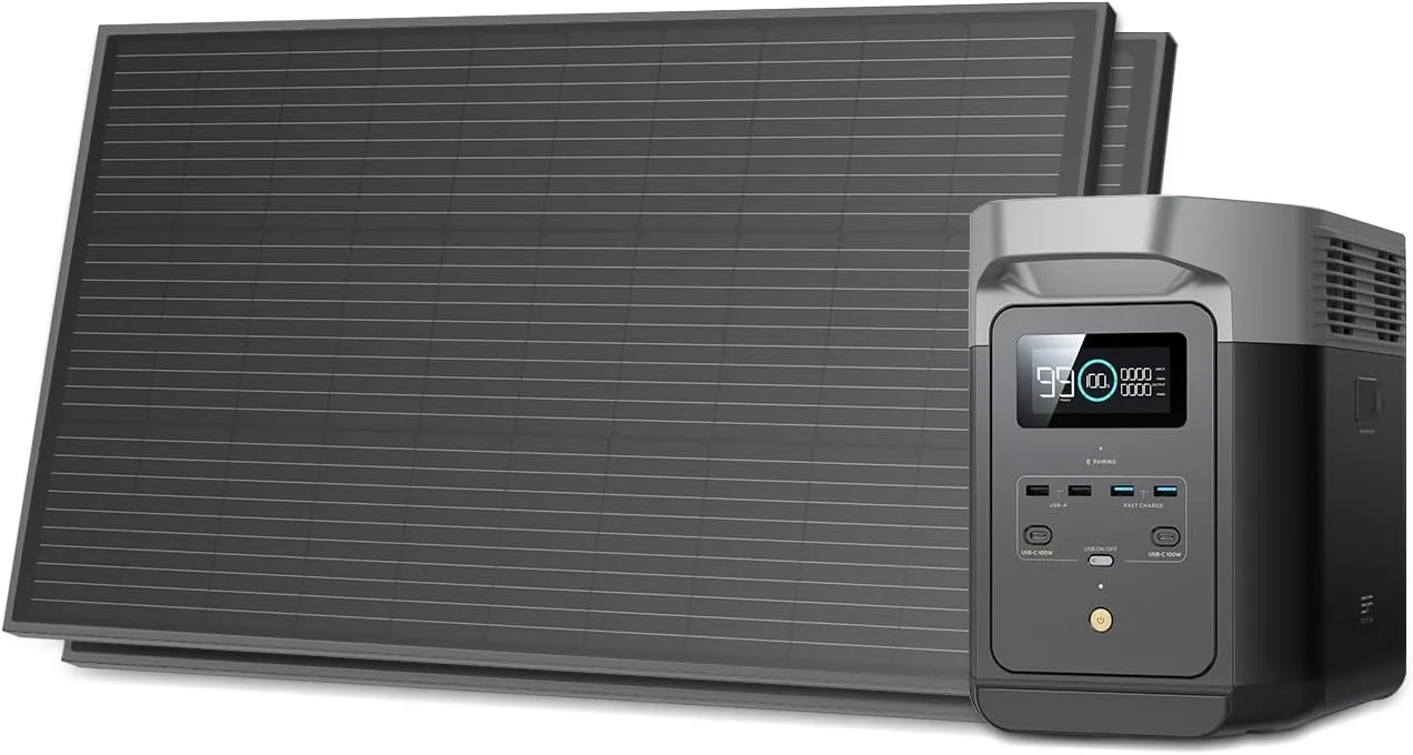 EF ECOFLOW Solar Generators, DELTA 2 Portable Power Station with 2PCS 100W 12V Solar Panels, 1024Wh LFP Battery, Fast Charging, Power Station for Home Backup, Camping&RVs