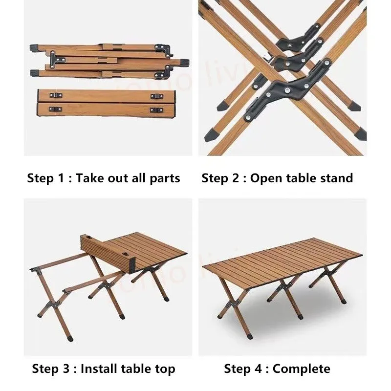 Egg Roll Foldable Table Outdoor Folding Table Portable Table Camping Picnic Table Beech Wood Glamping