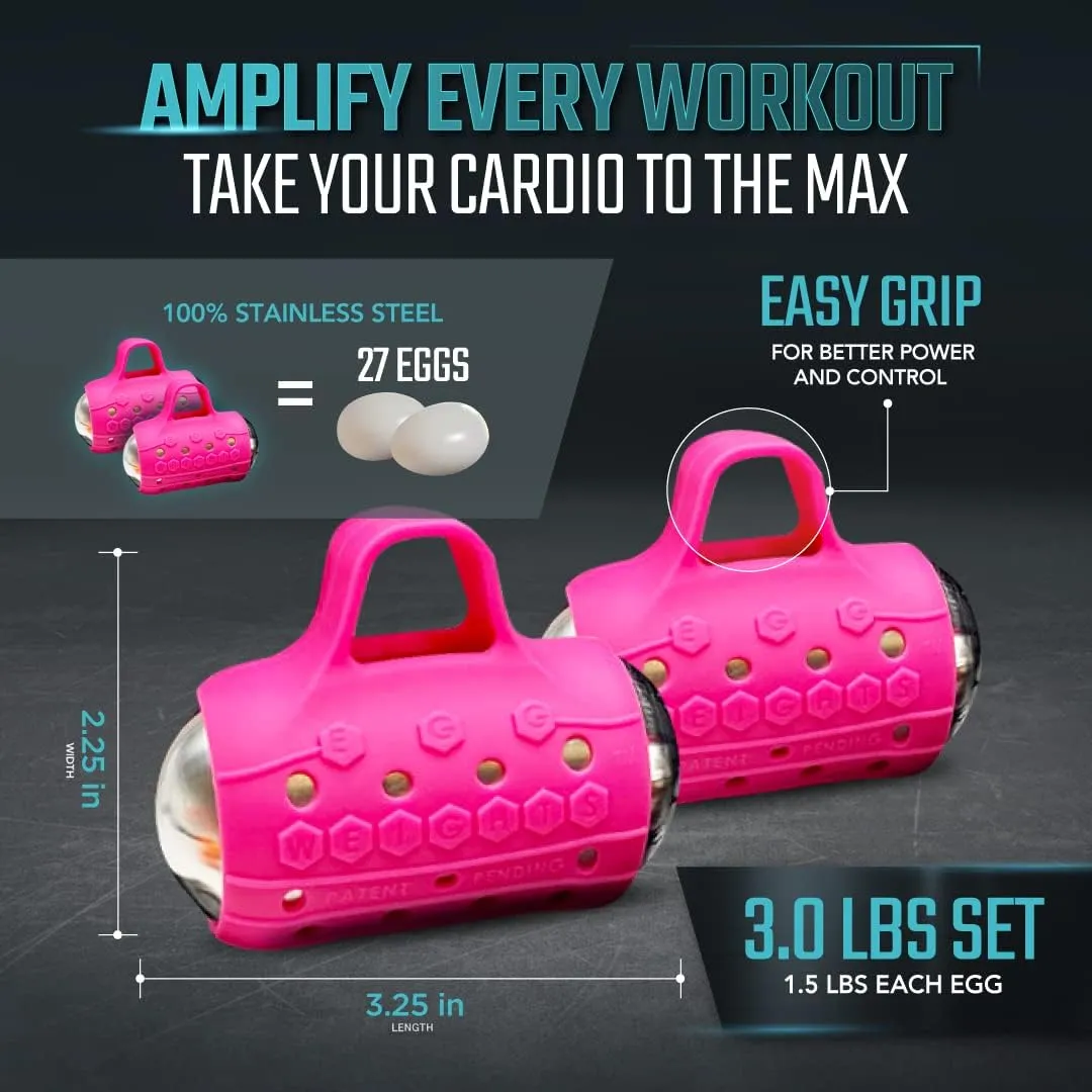 Egg Weights Cardio Max 3.0 lbs. Stainless Steel Hand Weights Dumbbell Set with Anti-Slip Silicone Finger Loop for Workout, Fitness, Training for Men and Women - 2 Eggs, 1.5 lbs each   Free E-Book Workout Guide