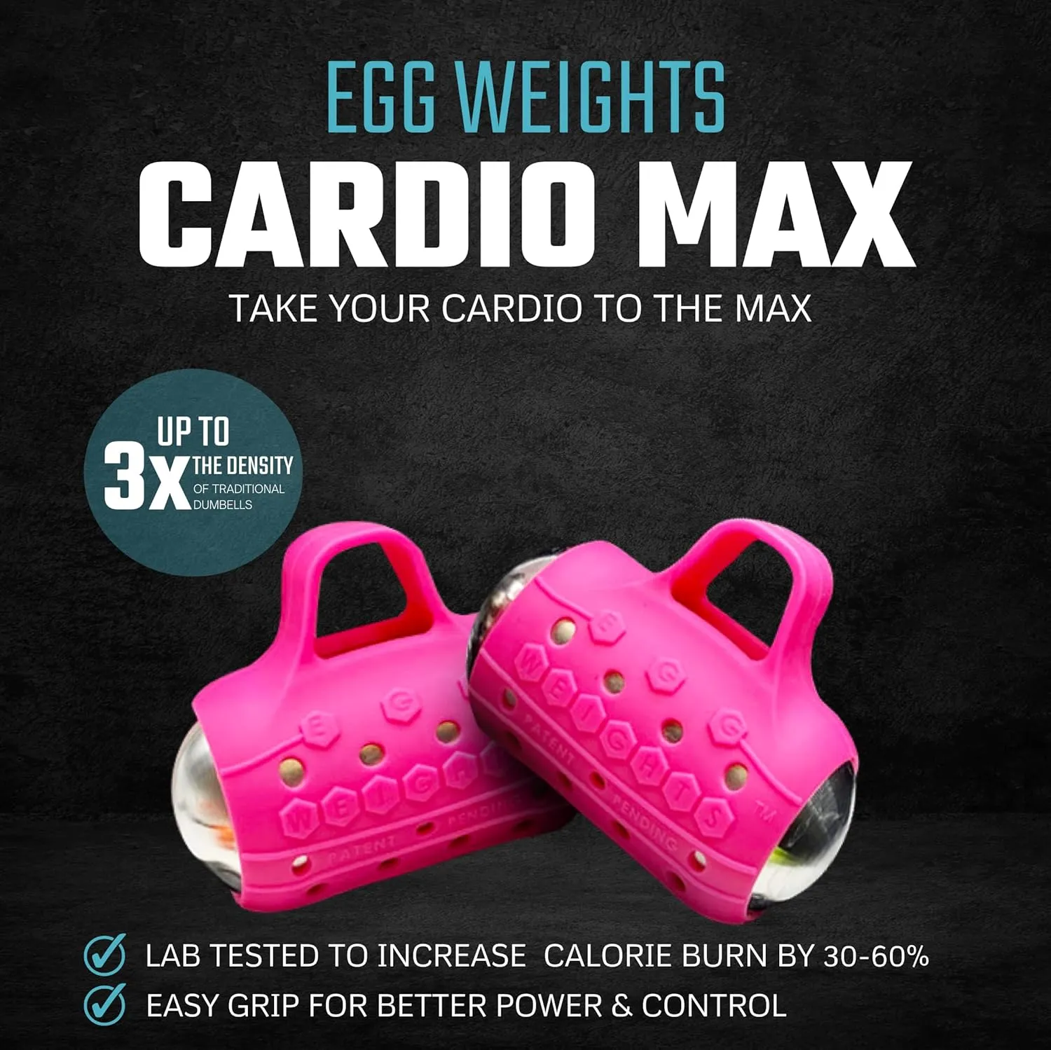 Egg Weights Cardio Max 3.0 lbs. Stainless Steel Hand Weights Dumbbell Set with Anti-Slip Silicone Finger Loop for Workout, Fitness, Training for Men and Women - 2 Eggs, 1.5 lbs each   Free E-Book Workout Guide