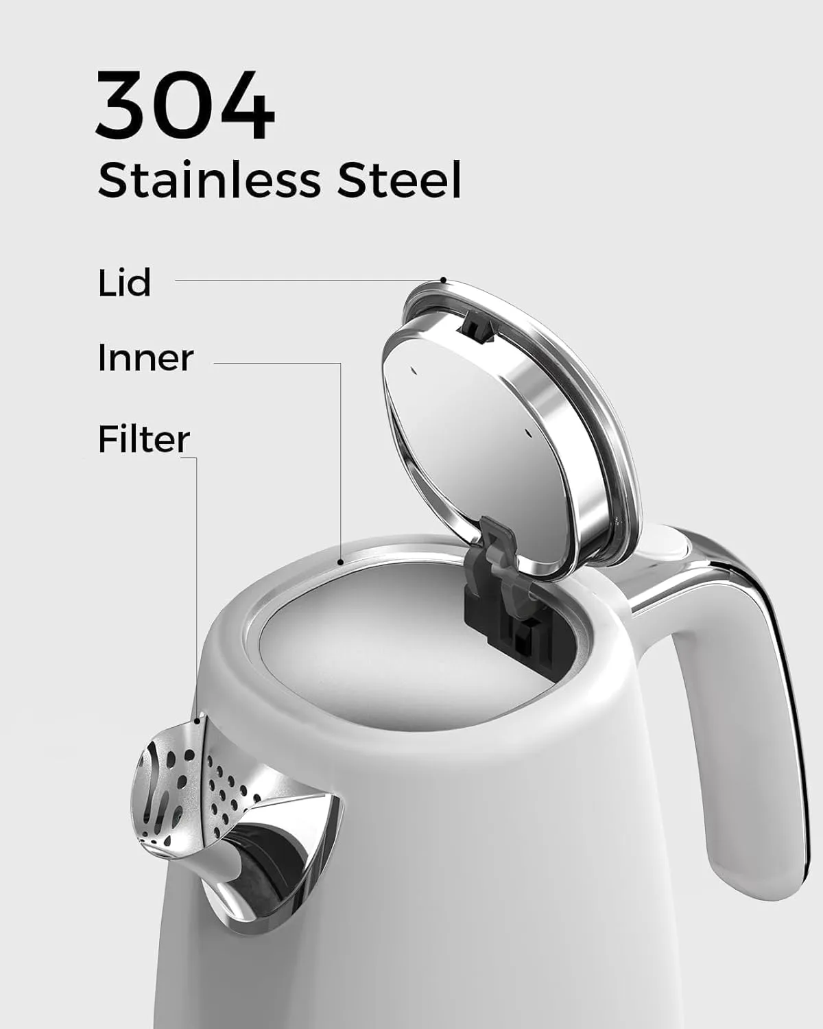 Electric Kettle Quick Heating, Hot Tea Water Boiler with Thermometer 1.7L Stainless Steel Cordless LED Indicator 1500W, Auto Shut Off & Boil Dry Protection, Easy to Clean, White