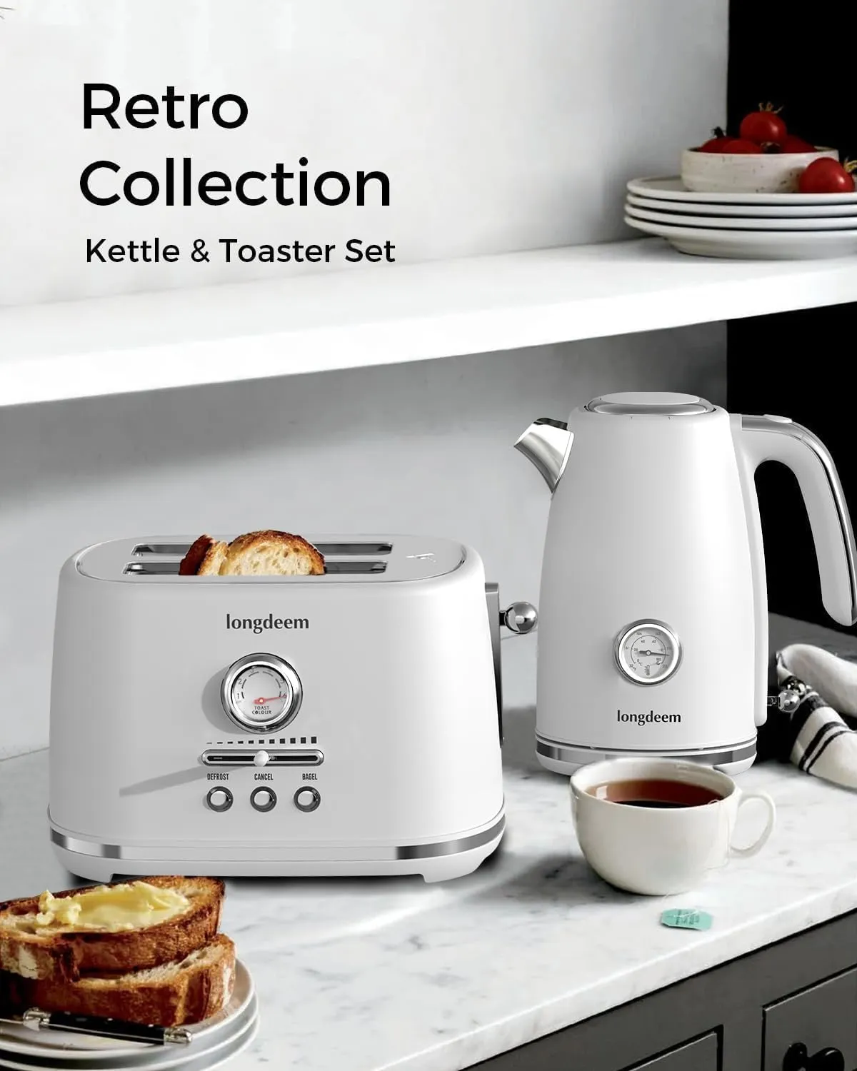 Electric Kettle Quick Heating, Hot Tea Water Boiler with Thermometer 1.7L Stainless Steel Cordless LED Indicator 1500W, Auto Shut Off & Boil Dry Protection, Easy to Clean, White