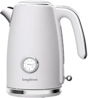 Electric Kettle Quick Heating, Hot Tea Water Boiler with Thermometer 1.7L Stainless Steel Cordless LED Indicator 1500W, Auto Shut Off & Boil Dry Protection, Easy to Clean, White