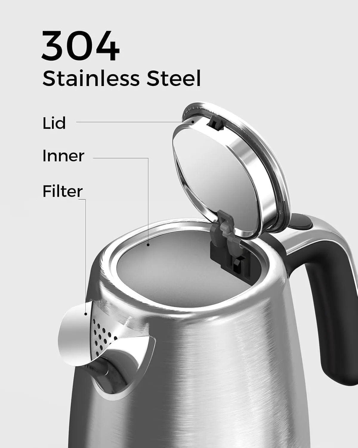 Electric Kettle Quick Heating, Hot Tea Water Boiler with Thermometer 1.7L Stainless Steel Cordless LED Indicator 1500W, Auto Shutoff & Boil Dry Protection, Easy to Clean, Silver