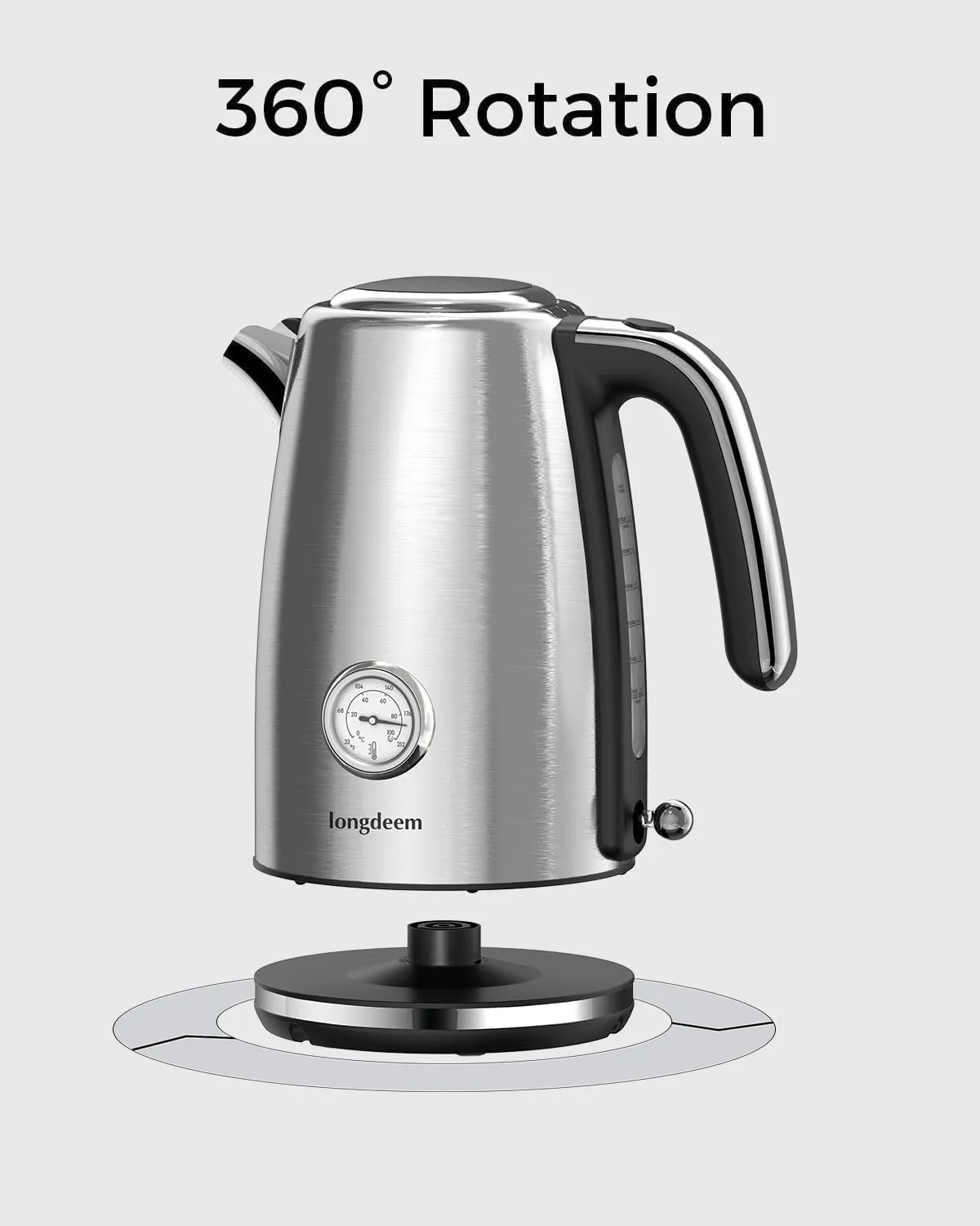 Electric Kettle Quick Heating, Hot Tea Water Boiler with Thermometer 1.7L Stainless Steel Cordless LED Indicator 1500W, Auto Shutoff & Boil Dry Protection, Easy to Clean, Silver