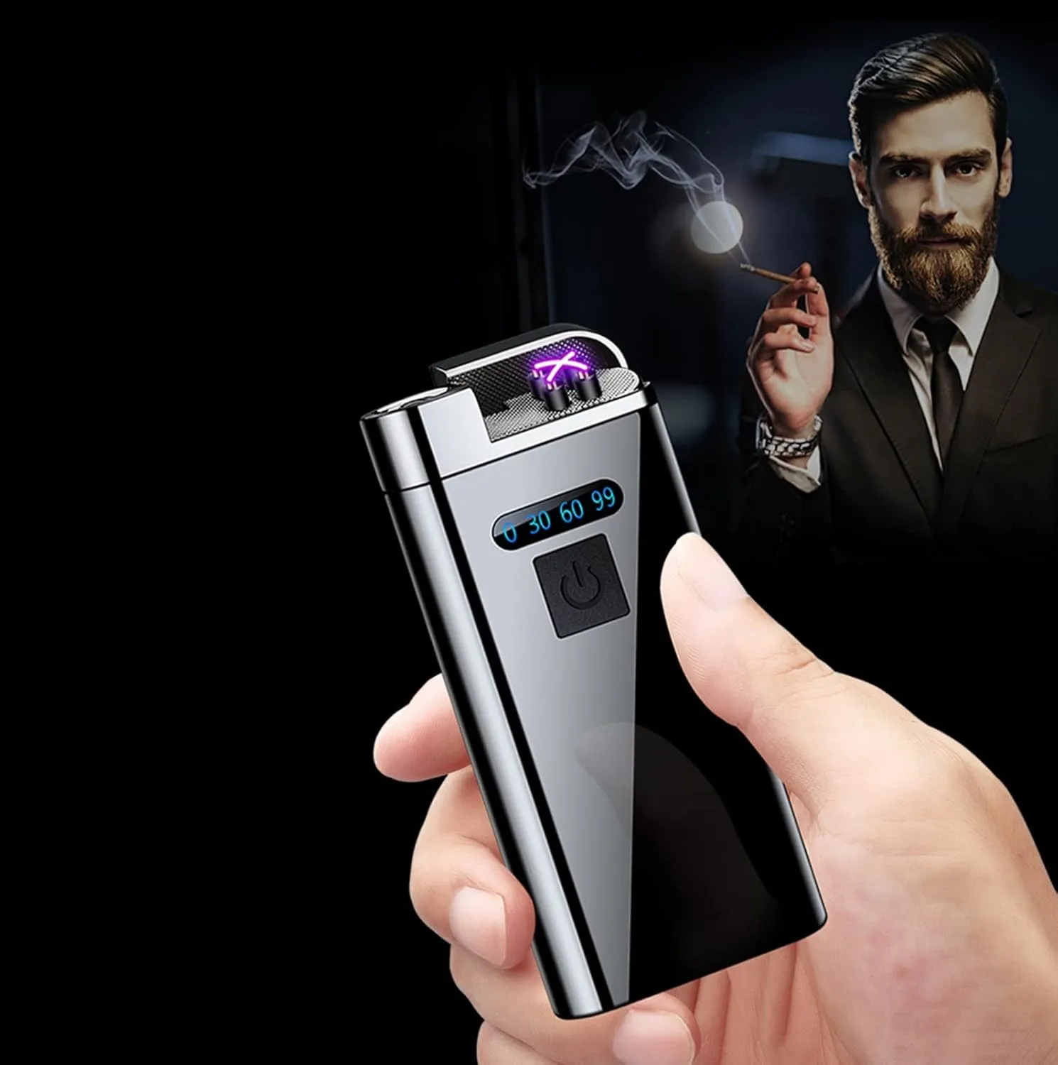Electric Lighter Arc Plasma Multifunction Flashlight USB Rechargeable Power Display Small Metal Windproof Fashion Box(A)