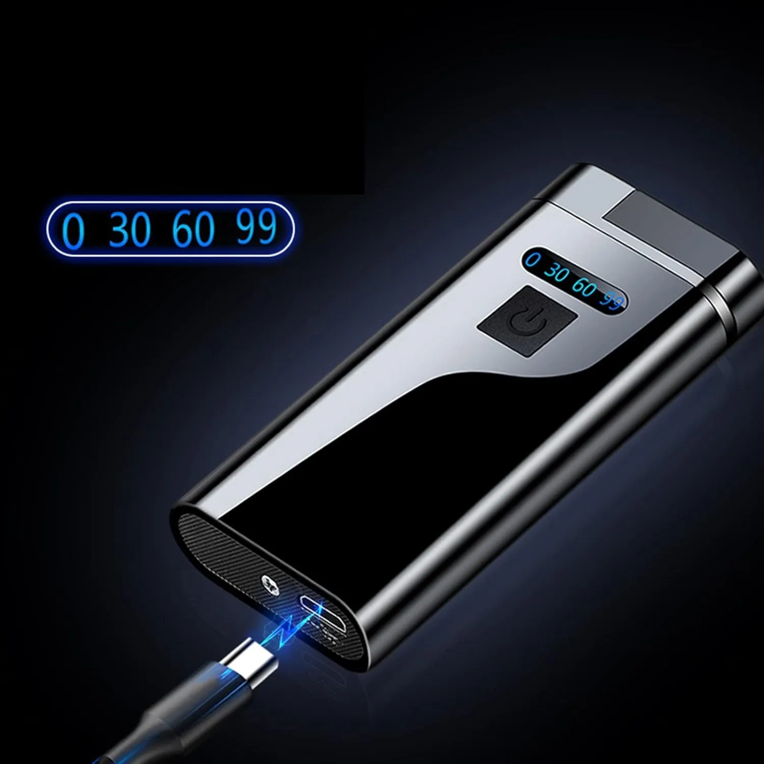 Electric Lighter Arc Plasma Multifunction Flashlight USB Rechargeable Power Display Small Metal Windproof Fashion Box(A)