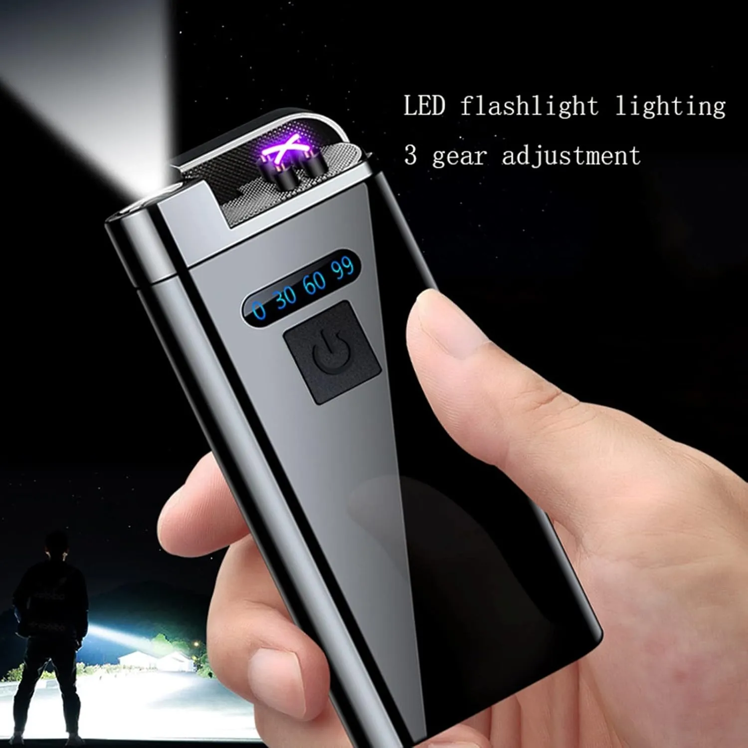 Electric Lighter Arc Plasma Multifunction Flashlight USB Rechargeable Power Display Small Metal Windproof Fashion Box(A)