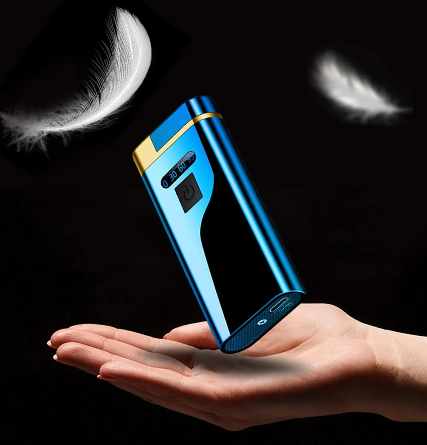 Electric Lighter Arc Plasma Multifunction Flashlight USB Rechargeable Power Display Small Metal Windproof Fashion Box(A)