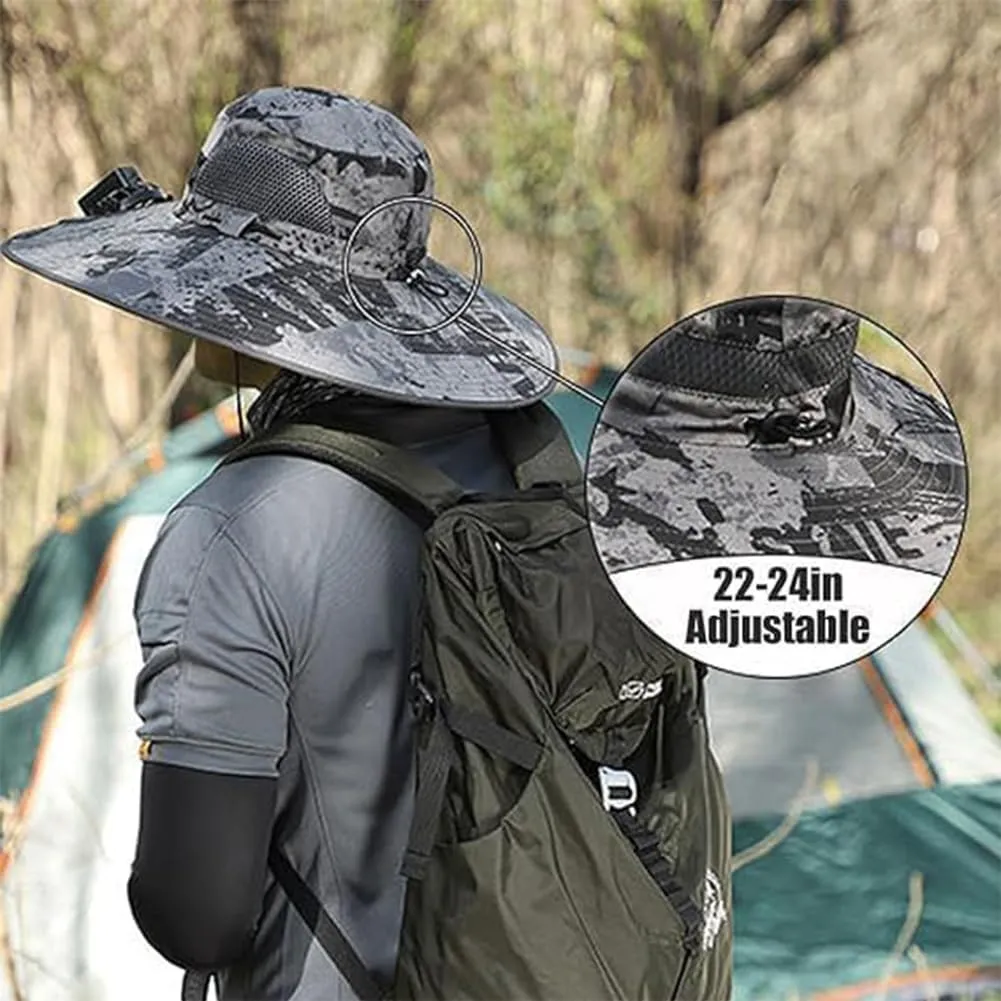Eligiblek Wide Brim Solar Fan Outdoor Fishing Hat-Solar & USB Charging, Sun Hat with Solar Fan for Men & Women