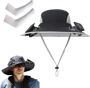 Eligiblek Wide Brim Solar Fan Outdoor Fishing Hat-Solar & USB Charging, Sun Hat with Solar Fan for Men & Women