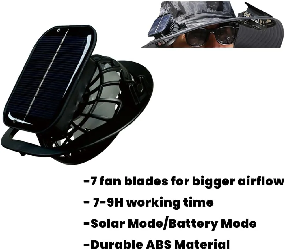 Eligiblek Wide Brim Solar Fan Outdoor Fishing Hat-Solar & USB Charging, Sun Hat with Solar Fan for Men & Women
