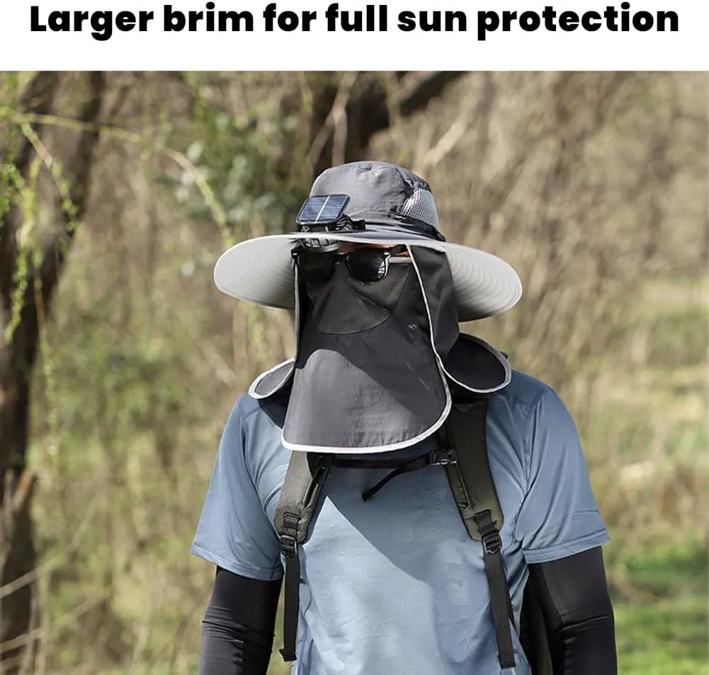 Eligiblek Wide Brim Solar Fan Outdoor Fishing Hat-Solar & USB Charging, Sun Hat with Solar Fan for Men & Women