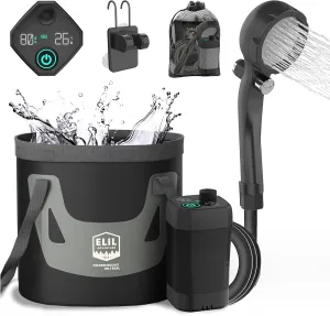 Elil Camping Shower Portable Outdoor Shower for Camping, 5 Gallon Foldable Bucket, Type-C Rechargable Portable Shower Pump, High Pressure Water Pump
