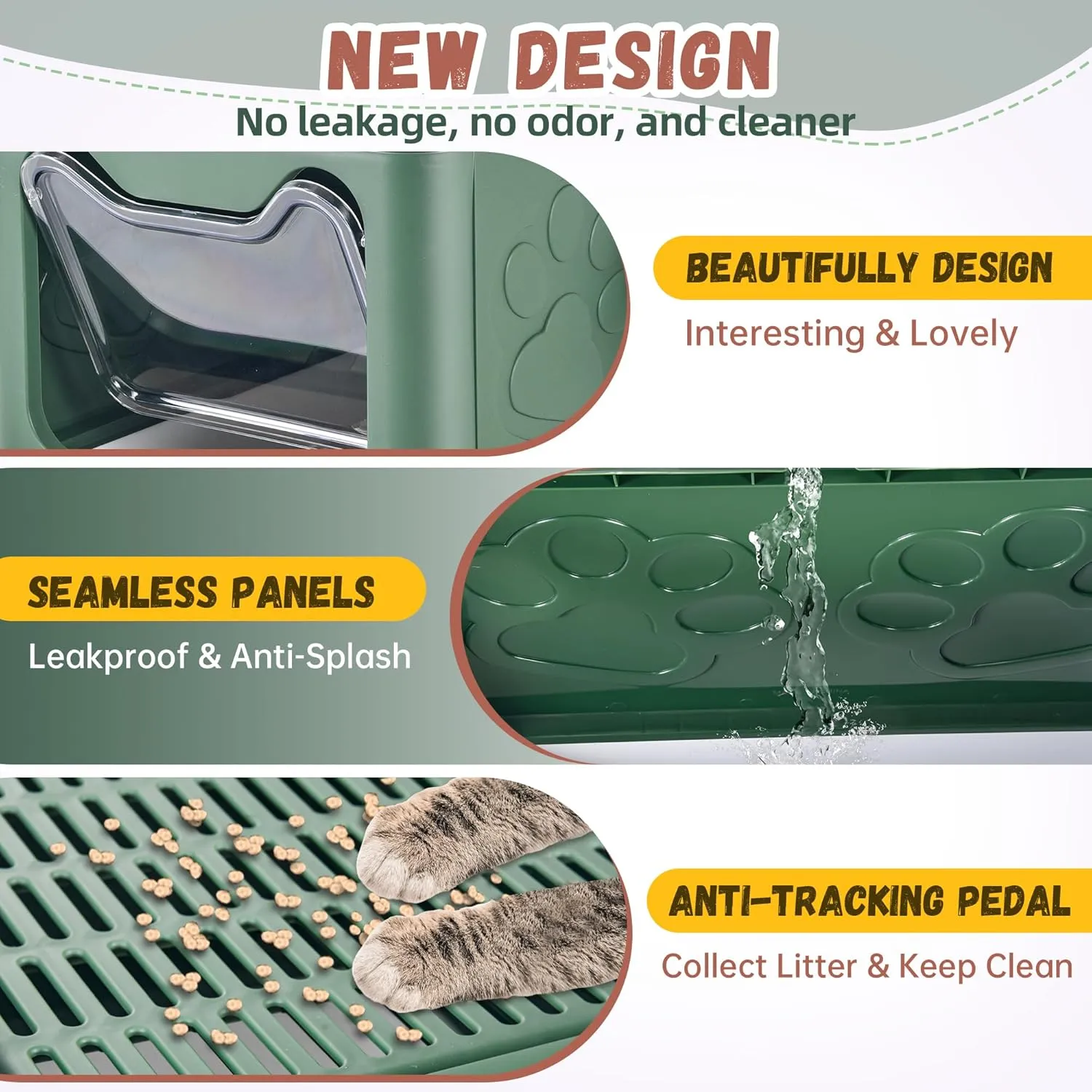 Enclosed Cat Litter Box with Lid Foldable Potty,Drawer Type Extra Large Cover Litter Box with Mat, Kitty Free in and Out/One-Way,Odor Control Anti-Splashing Easy Cleaning (Green)