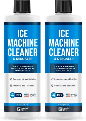 Essential Values 2-Pack Ice Machine Cleaner and Descaler 16 fl oz, Nickel Safe Descaler | Ice Maker Cleaner Compatible with All Major Brands (Scotsman, KitchenAid, Affresh)