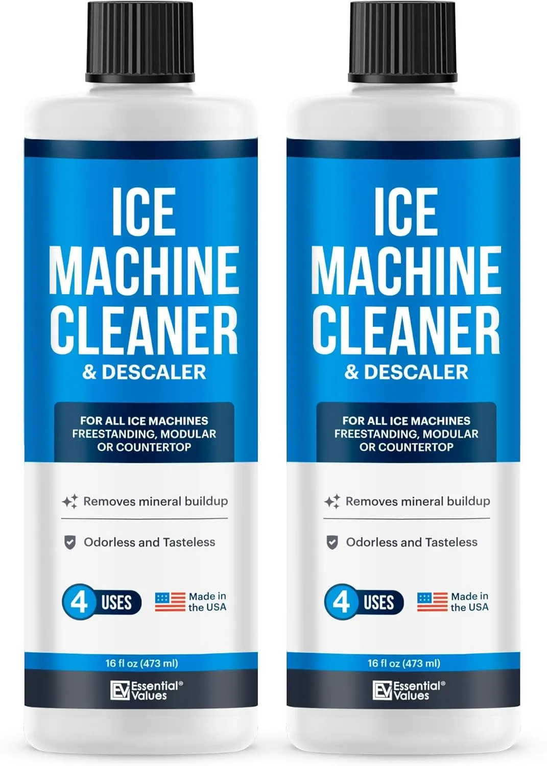 Essential Values 2-Pack Ice Machine Cleaner and Descaler 16 fl oz, Nickel Safe Descaler | Ice Maker Cleaner Compatible with All Major Brands (Scotsman, KitchenAid, Affresh)