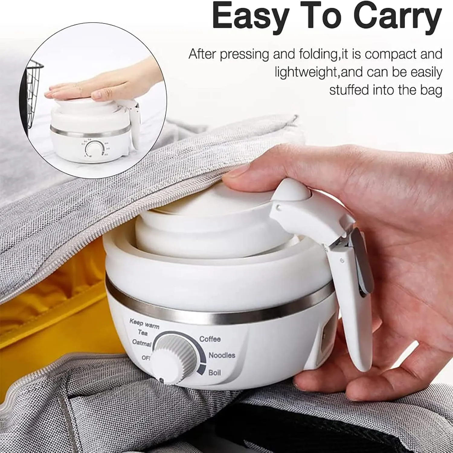 ESYAMIPET Camping kettle electric, foldable kettle, adjustable temperature travel kettle, food grade silicone, detachable power cord, suitable for camping and hiking (Bule)