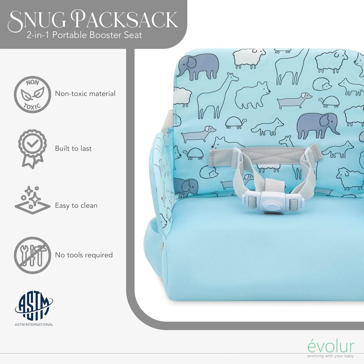 Evolur Snug Packsack 2-in-1 Portable Booster Seat and Travel Bag
