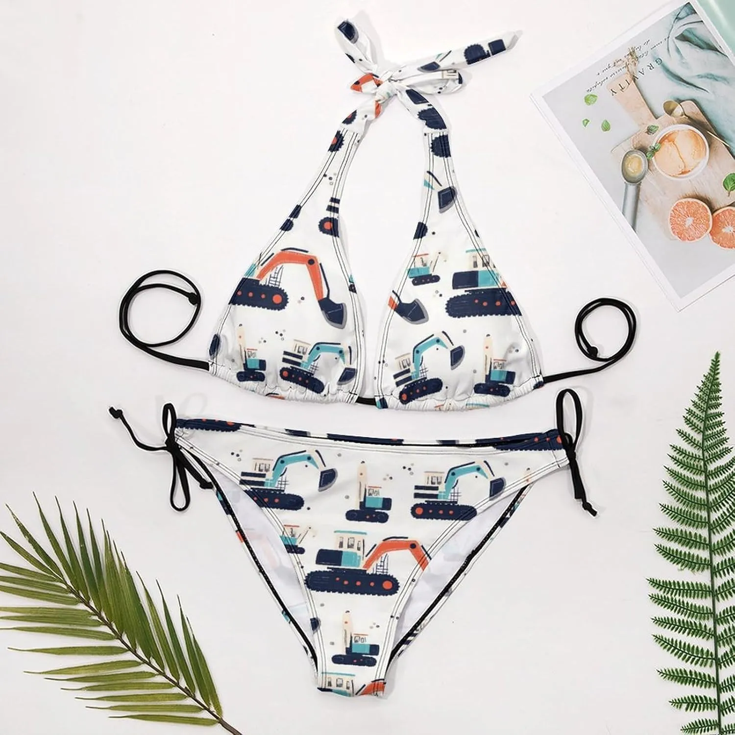 Excavator Shovel Truck Print Bikini Sets for Women, Two Piece Swimsuits for Women Triangle Bikini Bathing Suit
