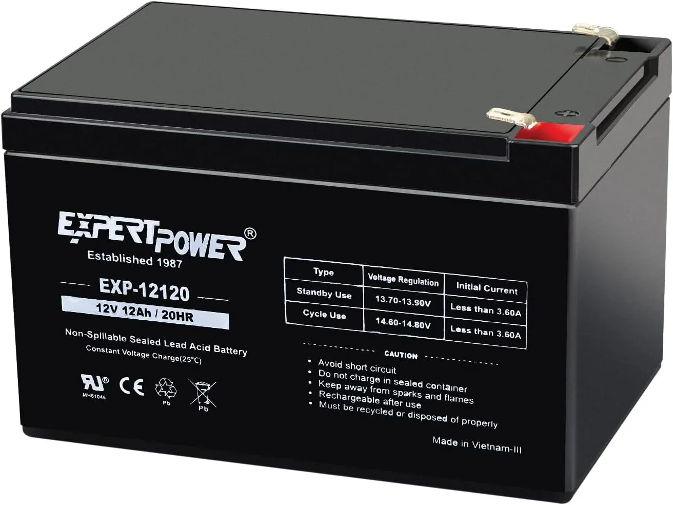 ExpertPower 12 Volt 12 Ah Rechargeable Battery with F2 Terminals || EXP12120