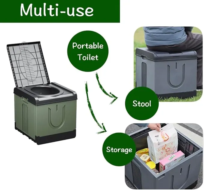 Extra Large Plus Size Big and Tall Portable Toilet, Ideal as Porta Potty for Adults, Camp Toilet, Travel Potty for Car, Trucker or Boat. Poo Gel and Bags Included. Grey Black