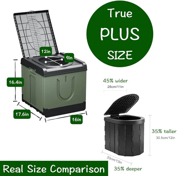 Extra Large Plus Size Big and Tall Portable Toilet, Ideal as Porta Potty for Adults, Camp Toilet, Travel Potty for Car, Trucker or Boat. Poo Gel and Bags Included. Grey Black