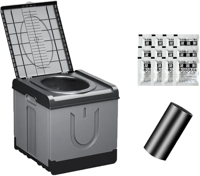 Extra Large Plus Size Big and Tall Portable Toilet, Ideal as Porta Potty for Adults, Camp Toilet, Travel Potty for Car, Trucker or Boat. Poo Gel and Bags Included. Grey Black