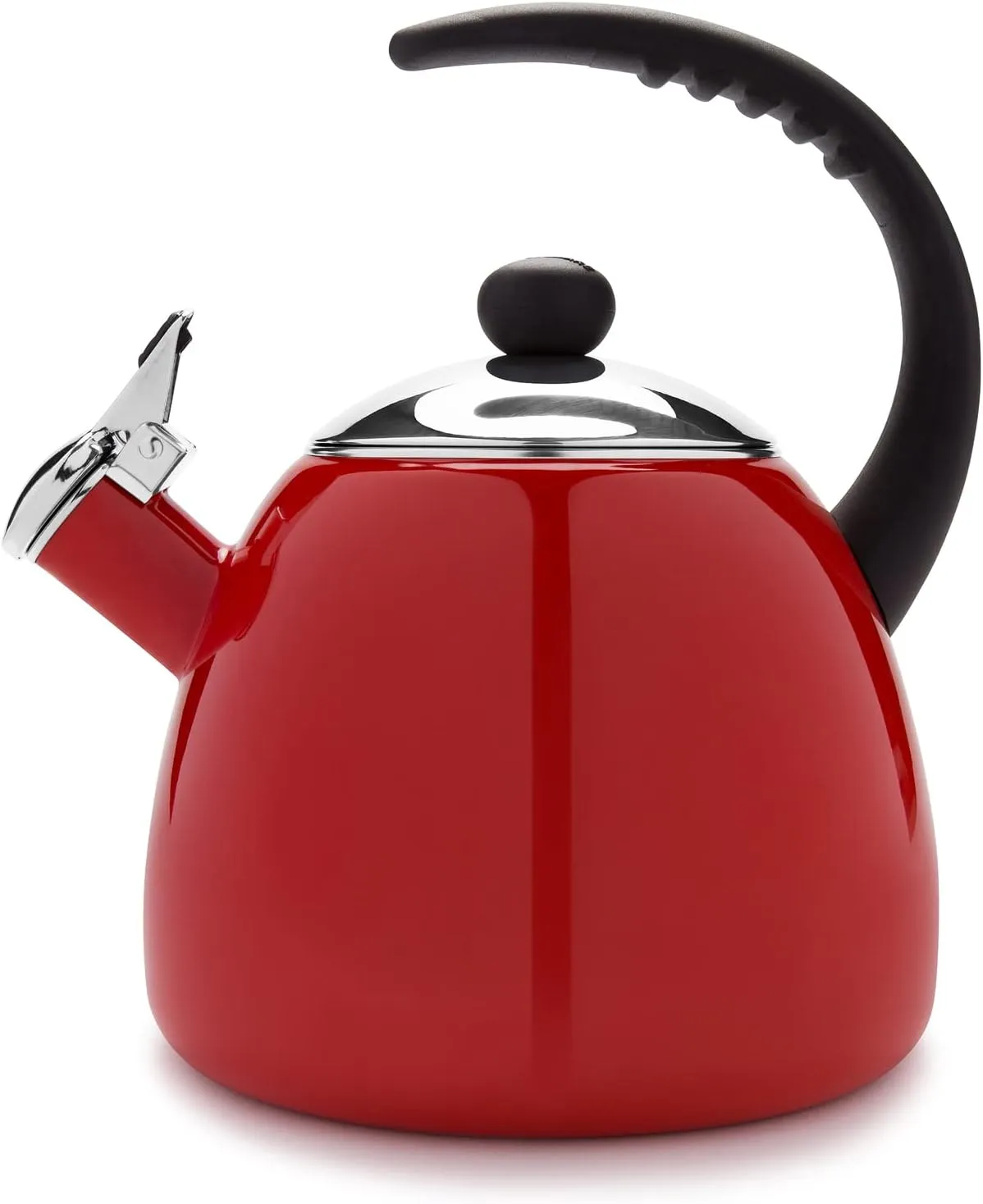 Farberware Dome Tea Kettle, Whistling Teapot, Porcelain Enamel on Carbon Steel, BPA-Free, Rust-Proof, Cool Handle, 3 qt, 12 Cup Capacity, Red