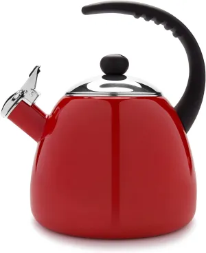 Farberware Dome Tea Kettle, Whistling Teapot, Porcelain Enamel on Carbon Steel, BPA-Free, Rust-Proof, Cool Handle, 3 qt, 12 Cup Capacity, Red