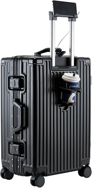 feilario 20in Aluminium Frame PC Hardside Spinner Wheel Luggage, Built-In TSA lock Carry on Suitcase, with Cup Holder & USB Port