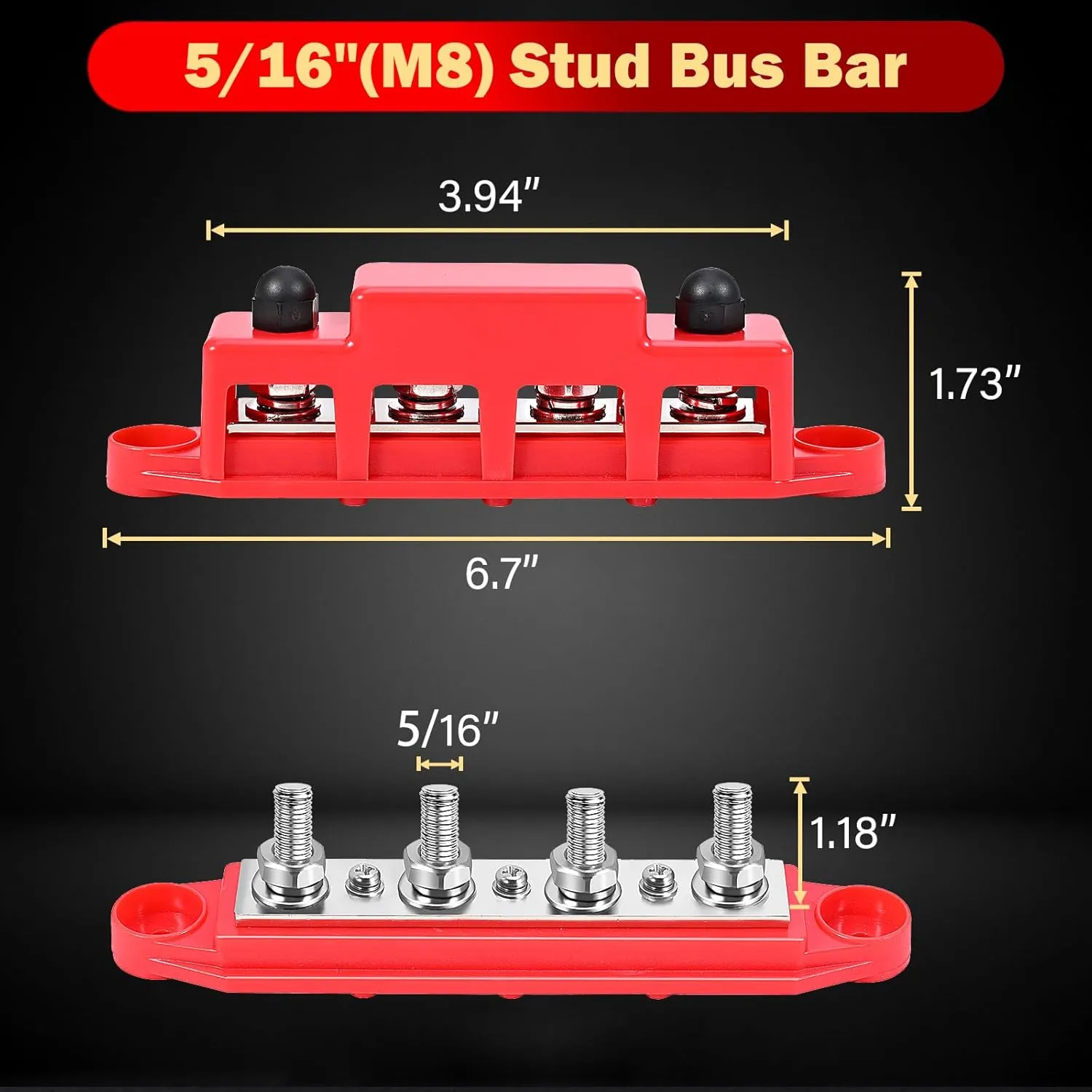 FEITON Power Distribution Block, 12V 150A Bus Bar, 5/16" Studs Terminal Strip, 12-48V Heavy Duty Terminal Block, Positive & Negative Junction Block with Cover, RV Car Marine Automotive Battery Busbar