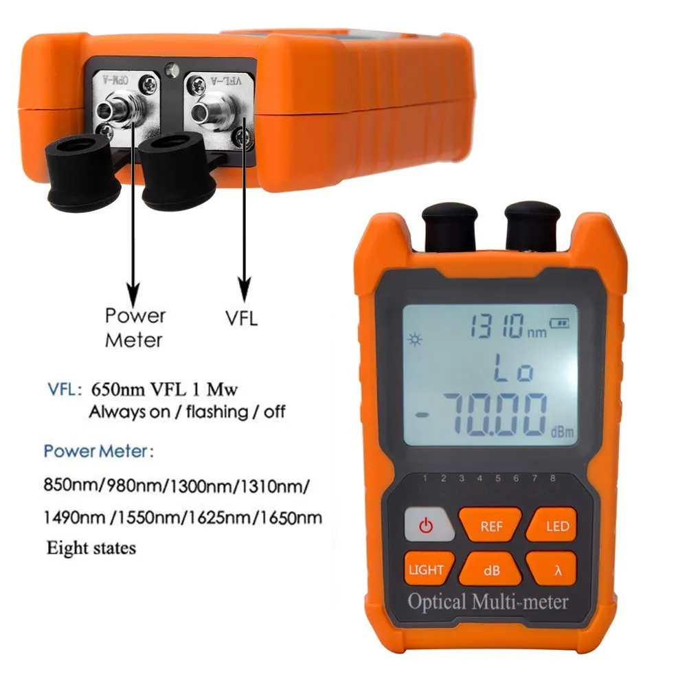 Fiber Optic Cable Tester - Portable Optical Fiber Power Meter with Universal FC/SC/ST Interface and Built-in 2Mw Visual Fault Locator (OPM-VFL-1)