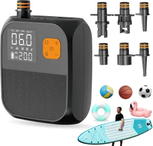 Fisca Paddle Board Pump, 25PSI Portable Rechargeable SUP Air Pump, Quick Inflate & Deflate/Auto Off & Car Adapter Electric Air Compressor for Stand up Paddle Boards,Kayak,Tent