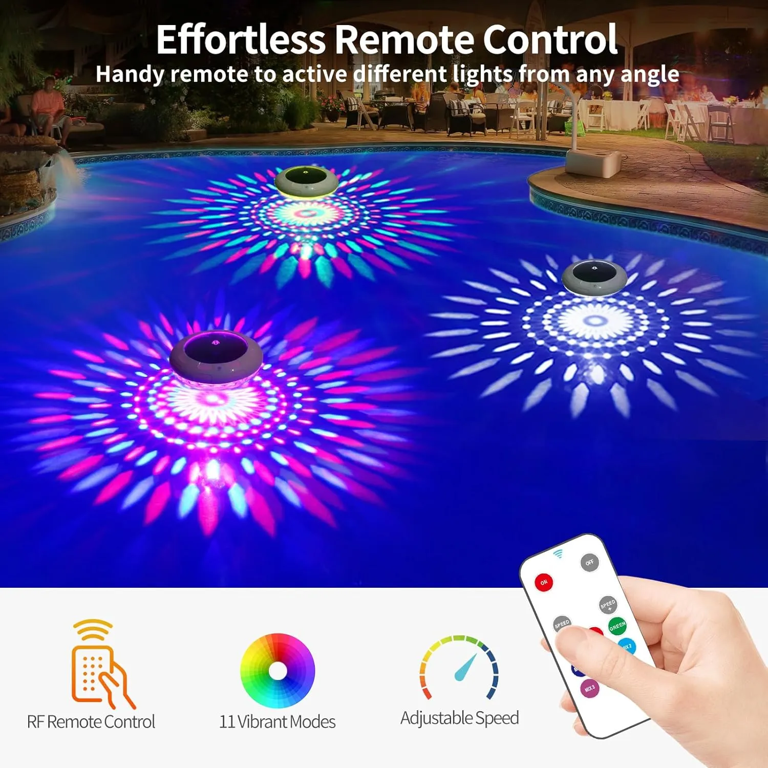 Floating Pool Lights Solar Powered, 6.5“ Vibrant RGB Colors Pool Lights That Float with Dynamic Lighting Effects, Waterproof Float or Hang Solar Floating Light for Pool Hot Tub Garden Party(1)