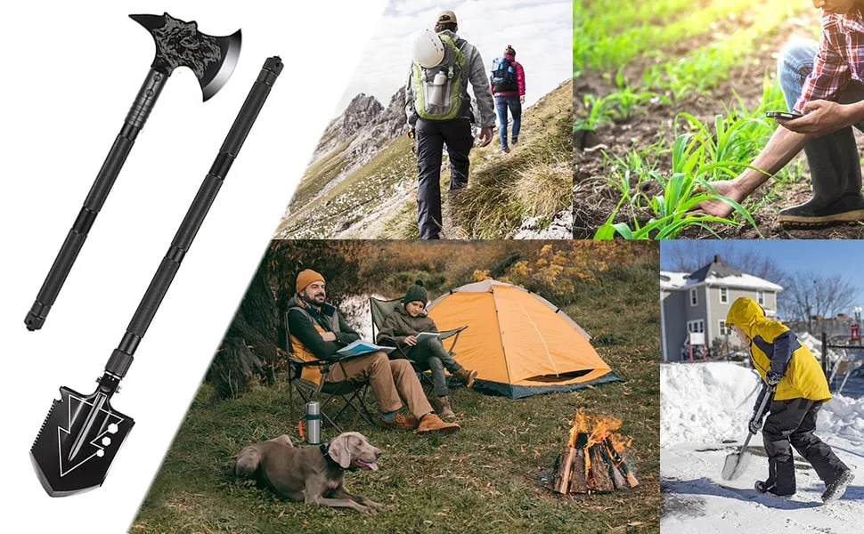 Folding Camping Ax Shovel Set  Multi-Function Tool Survival Kits  With Tactical Waist Pack