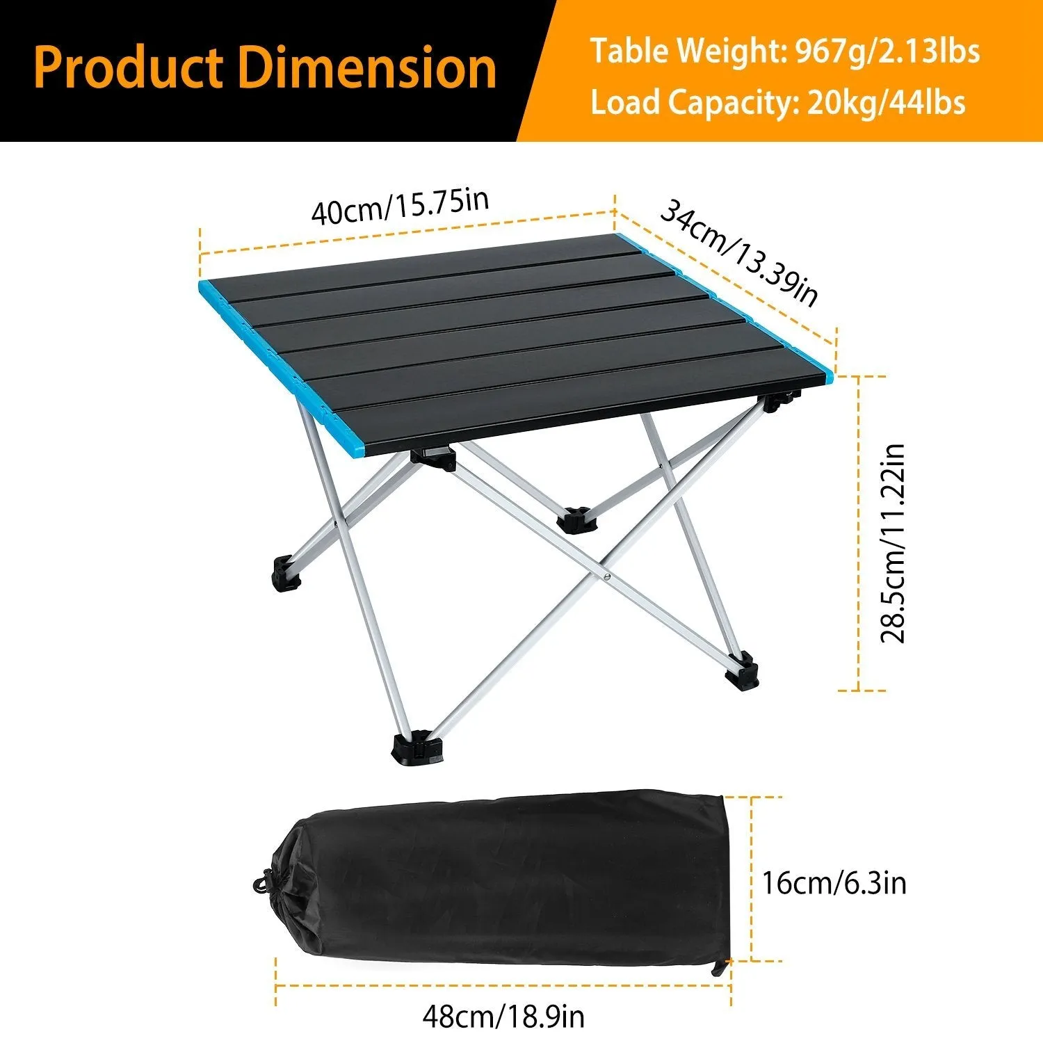Folding Camping Table Aluminum Alloy Collapsible with Carry Bag