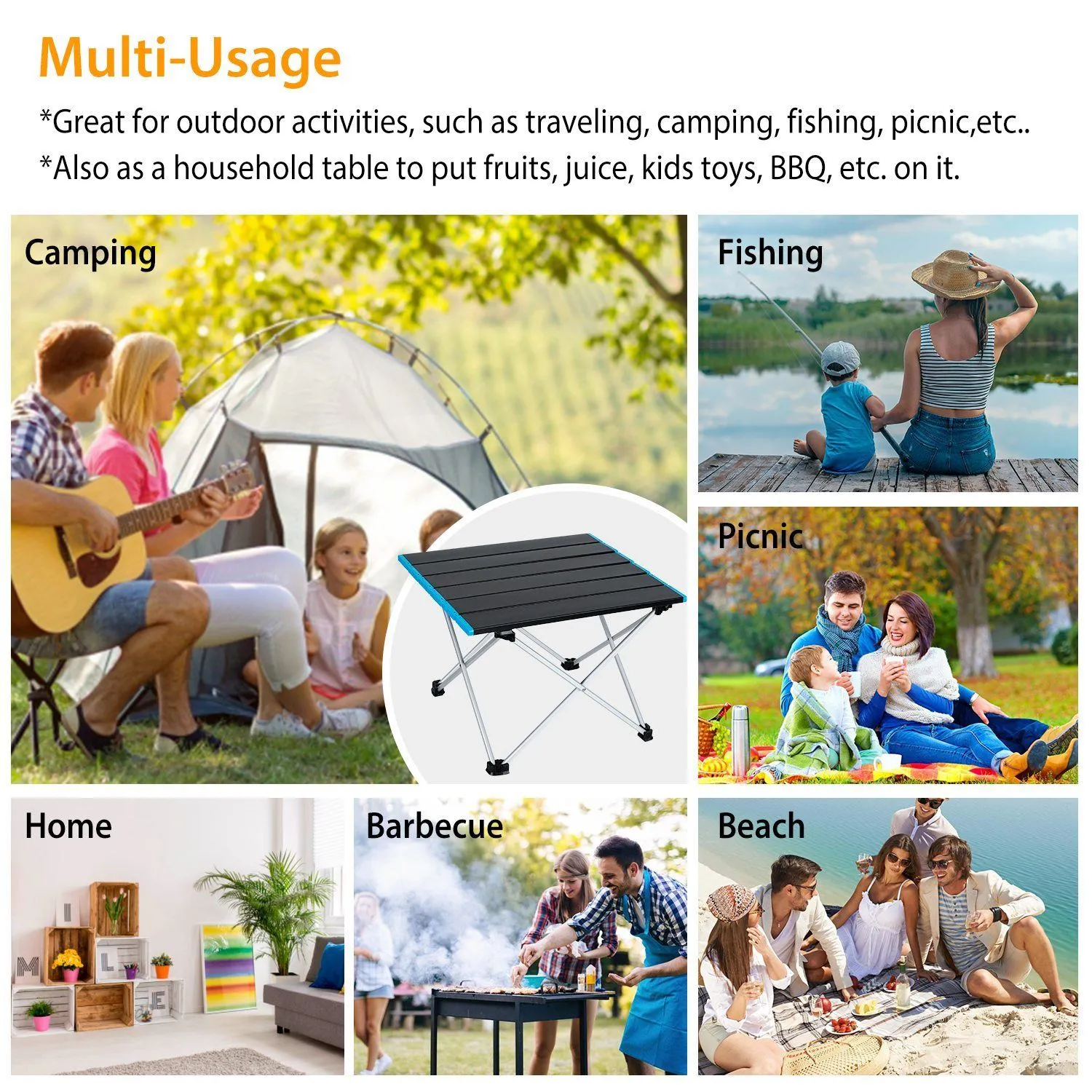 Folding Camping Table Aluminum Alloy Collapsible with Carry Bag